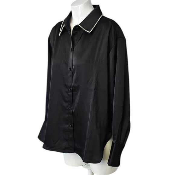 Jason Wu Womens Rhinestone Collar Button Up Blouse, Black, Size Medium - Picture 6 of 8